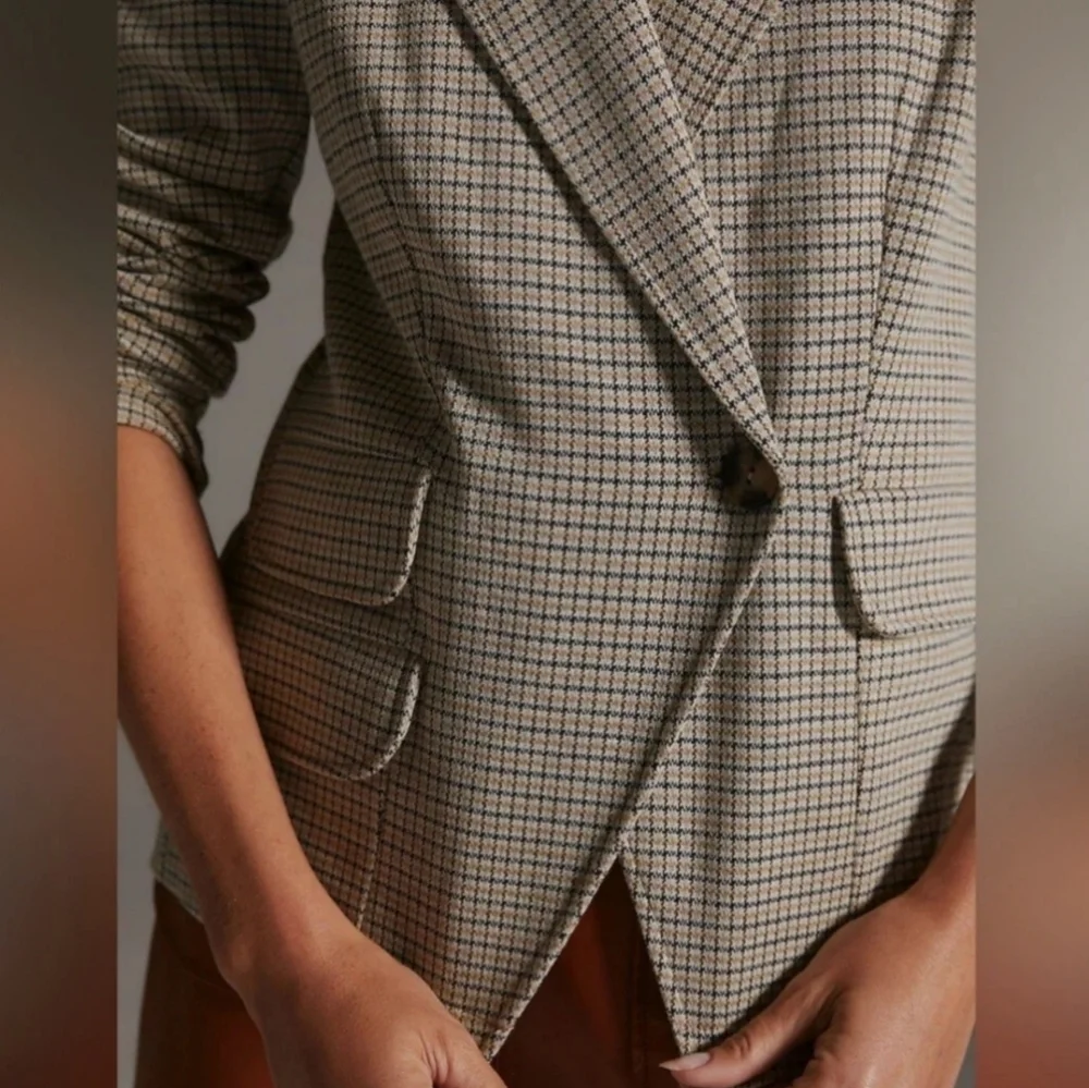 Anthropologie Maeve Houndstooth Stretch Knit Collegiate Blazer Jacket - Picture 2 of 8